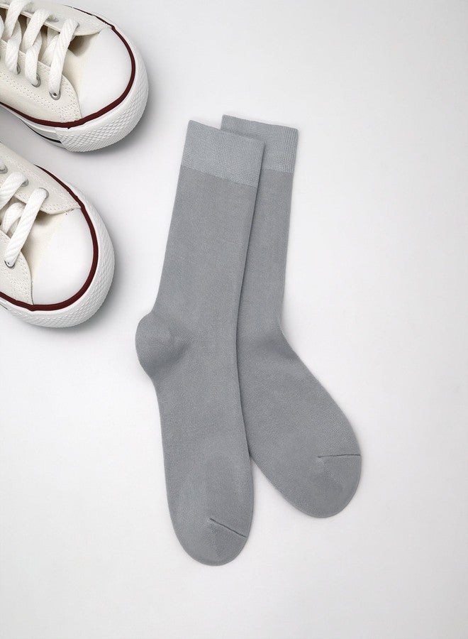 SERISIMPLE Viscose Bamboo Kids Crew Socks School Anti Odor Socks for Boys Girls Uniform Light Weight Flat Seam Socks 5 Pairs (Grey-blue, Medium) - Image 5