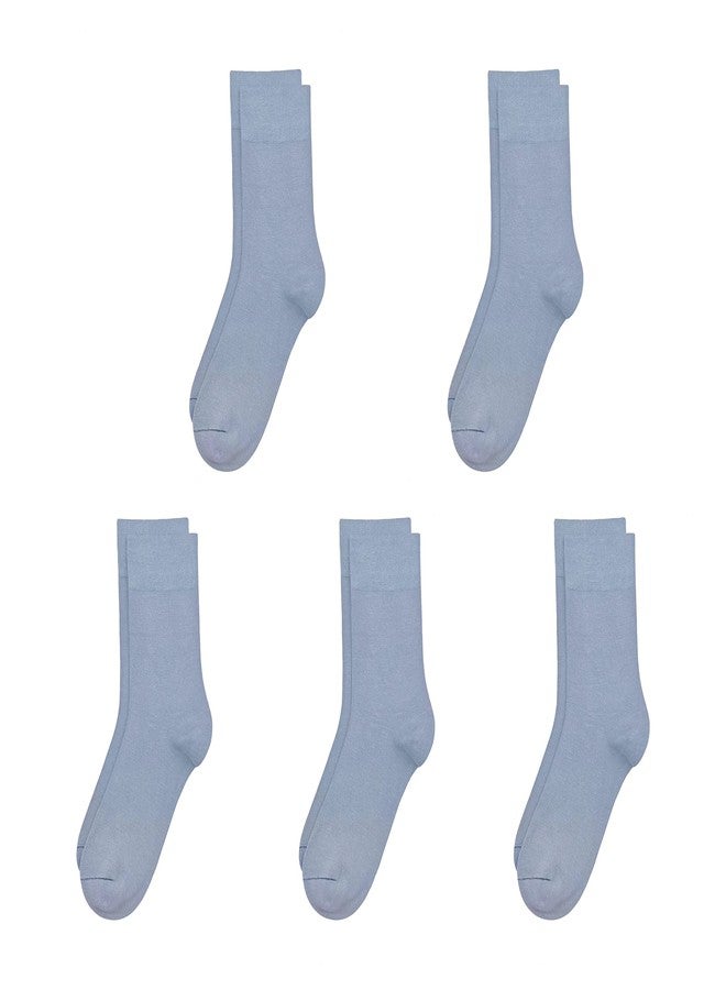 SERISIMPLE Viscose Bamboo Kids Crew Socks School Anti Odor Socks for Boys Girls Uniform Light Weight Flat Seam Socks 5 Pairs (Grey-blue, Medium) - Image 1