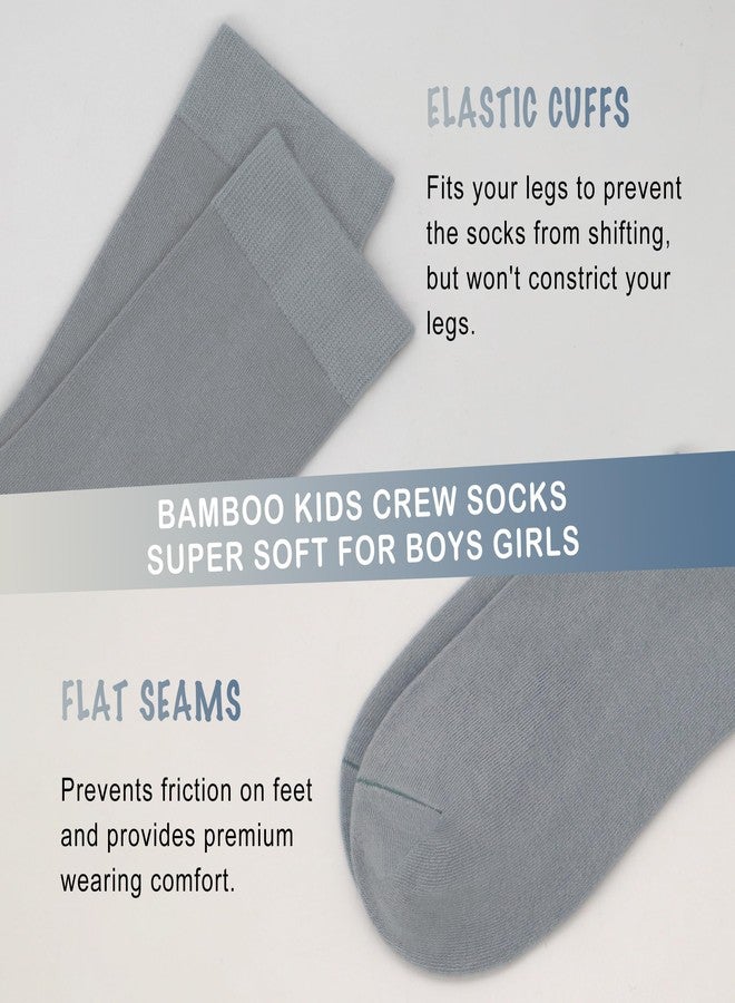 SERISIMPLE Viscose Bamboo Kids Crew Socks School Anti Odor Socks for Boys Girls Uniform Light Weight Flat Seam Socks 5 Pairs (Grey-blue, Medium) - Image 3