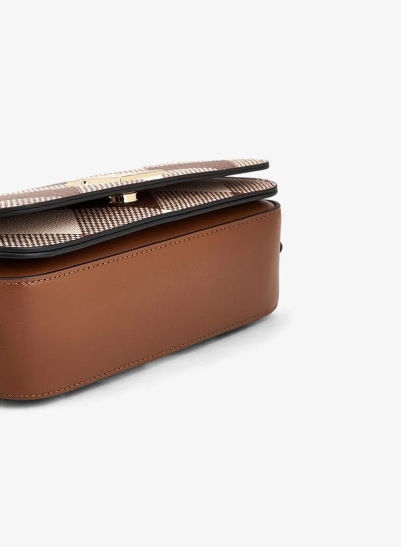 ELLE TAN Checked Shoulder Bag with Flap Closure for Women | Best Price UAE