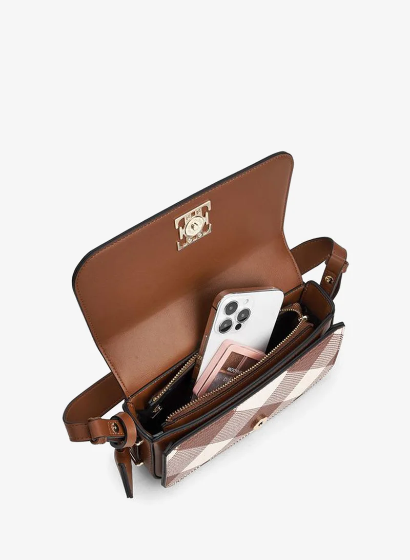 ELLE TAN Checked Shoulder Bag with Flap Closure for Women | Best Price UAE
