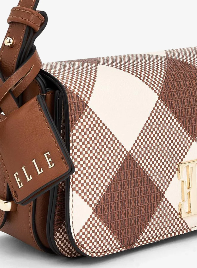 ELLE TAN Checked Shoulder Bag with Flap Closure for Women | Best Price UAE