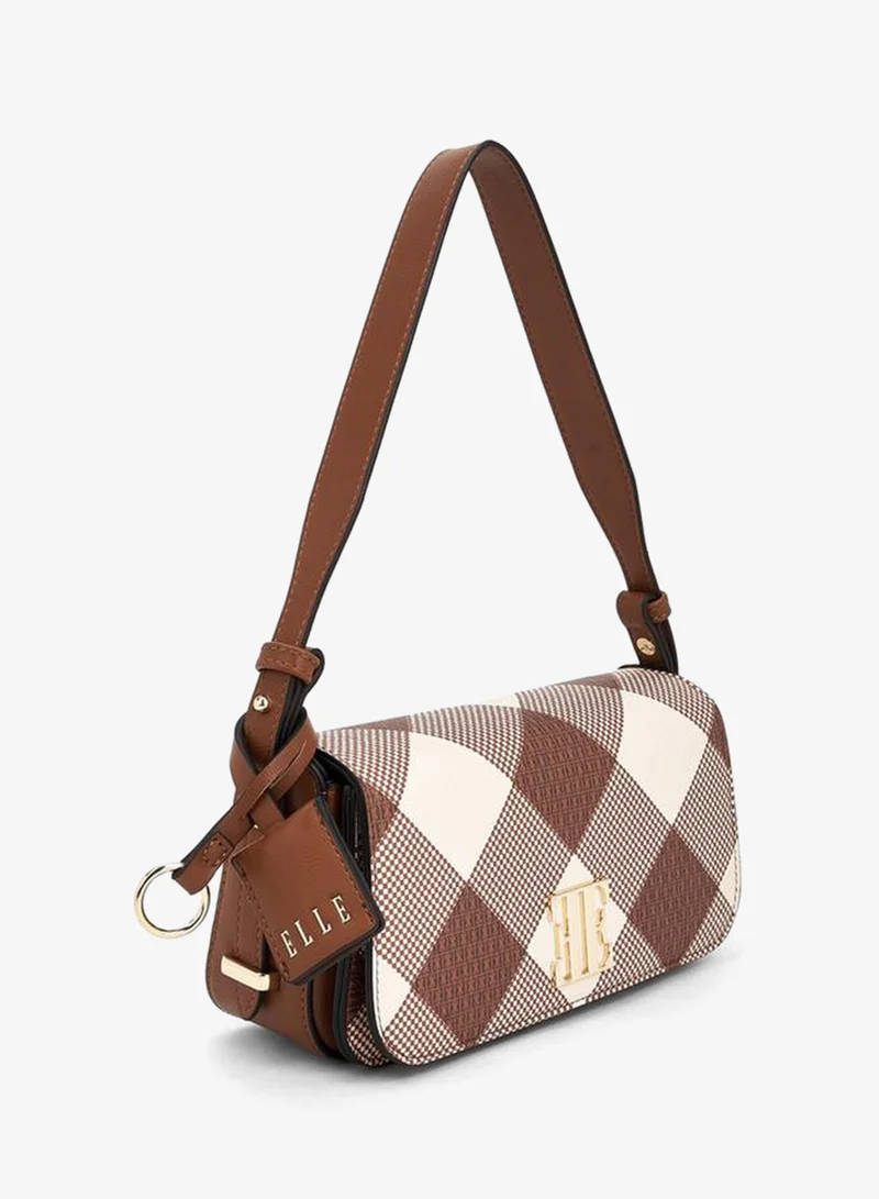 ELLE TAN Checked Shoulder Bag with Flap Closure for Women | Best Price UAE