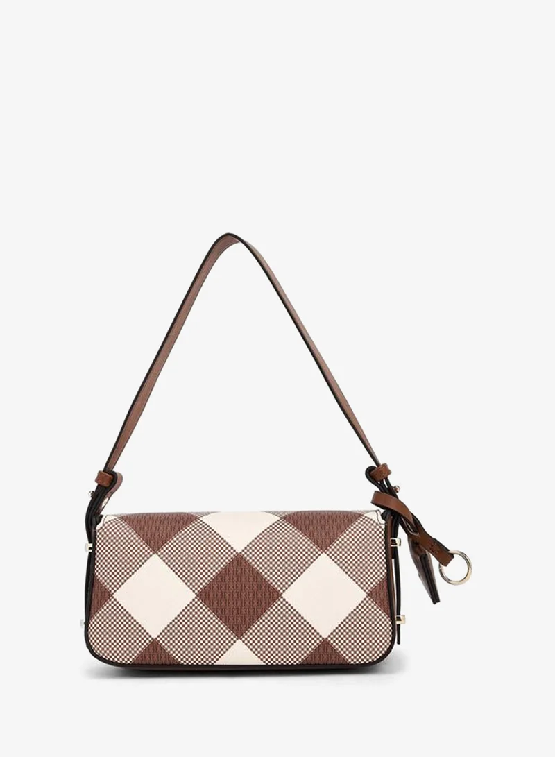 ELLE TAN Checked Shoulder Bag with Flap Closure for Women | Best Price UAE