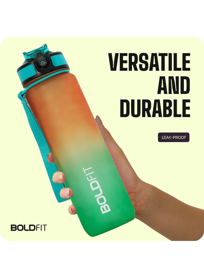 BOLDFIT 1 Litre Sipper Bottle for Adults, Kids, Unbreakable Motivational Water Bottle Time Mark Sipper with Straw-Time for Gym Office School Home Water Bottle- OmbreOG Plastic (Ombre Green Orange) - Image 4