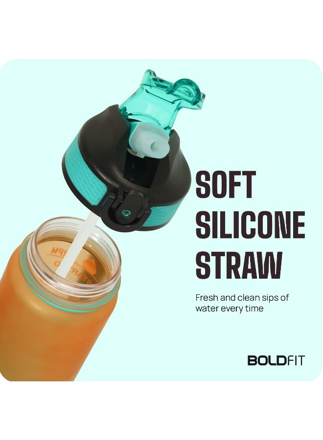 BOLDFIT 1 Litre Sipper Bottle for Adults, Kids, Unbreakable Motivational Water Bottle Time Mark Sipper with Straw-Time for Gym Office School Home Water Bottle- OmbreOG Plastic (Ombre Green Orange) - Image 3