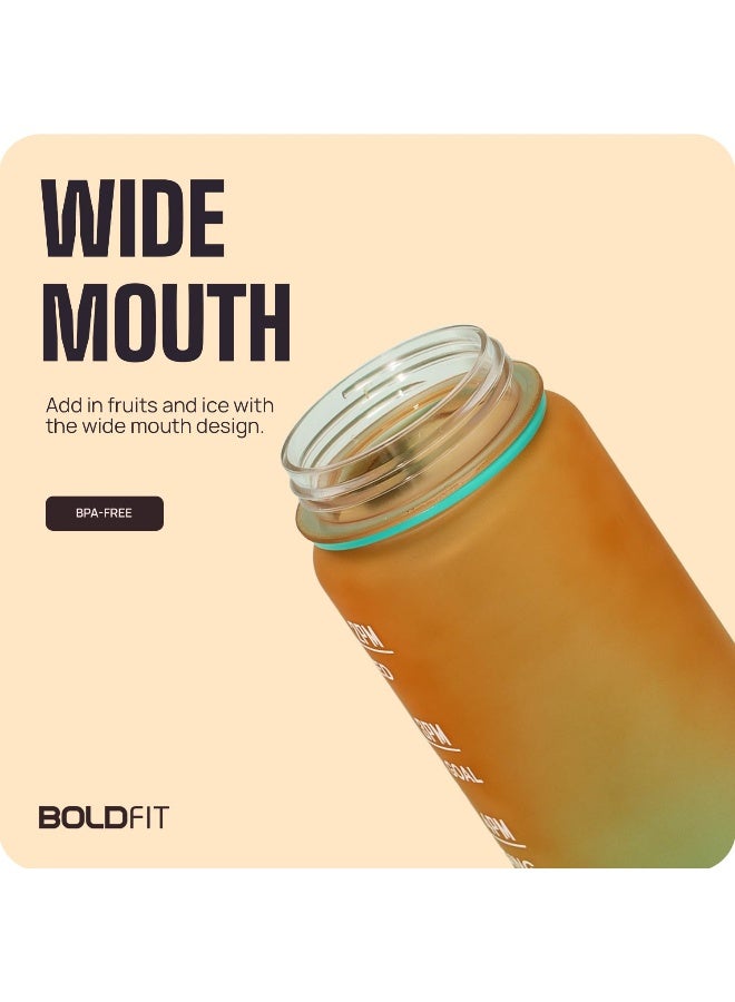 BOLDFIT 1 Litre Sipper Bottle for Adults, Kids, Unbreakable Motivational Water Bottle Time Mark Sipper with Straw-Time for Gym Office School Home Water Bottle- OmbreOG Plastic (Ombre Green Orange) - Image 5
