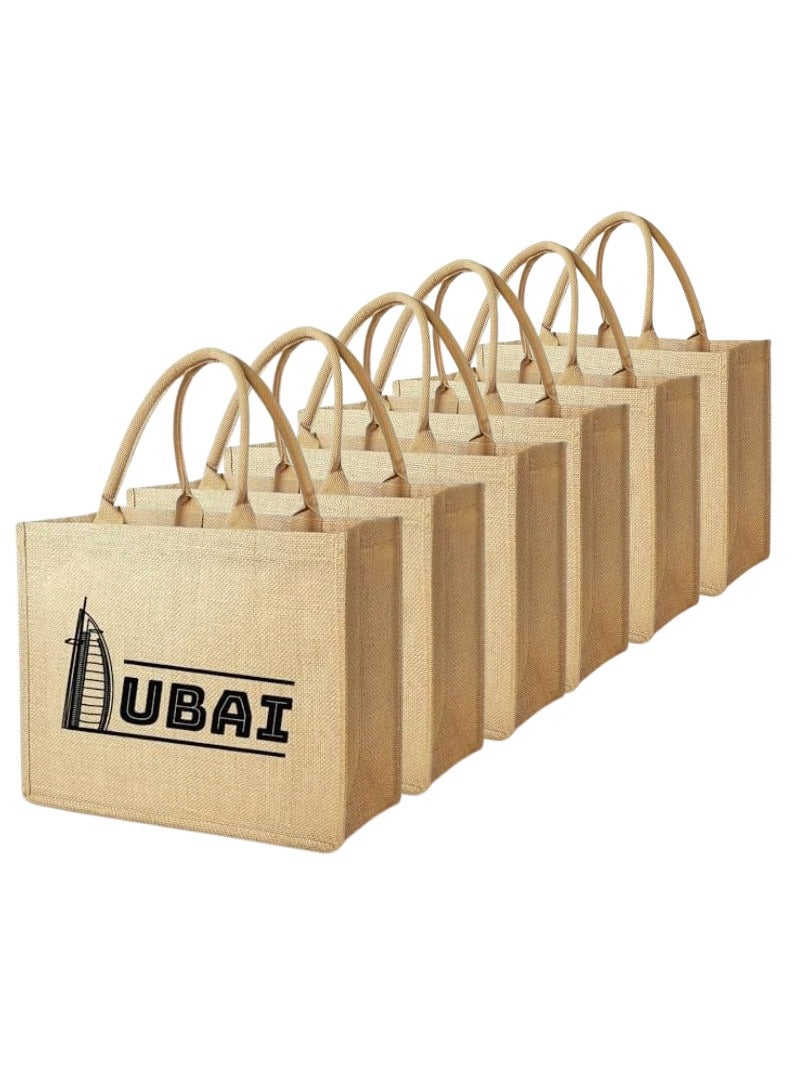 Pearl Coast Dubai Souvenir Jute Bag – EcoChic Tote Bags | Pack of 6 | Durable, Stylish & Reusable - Image 1