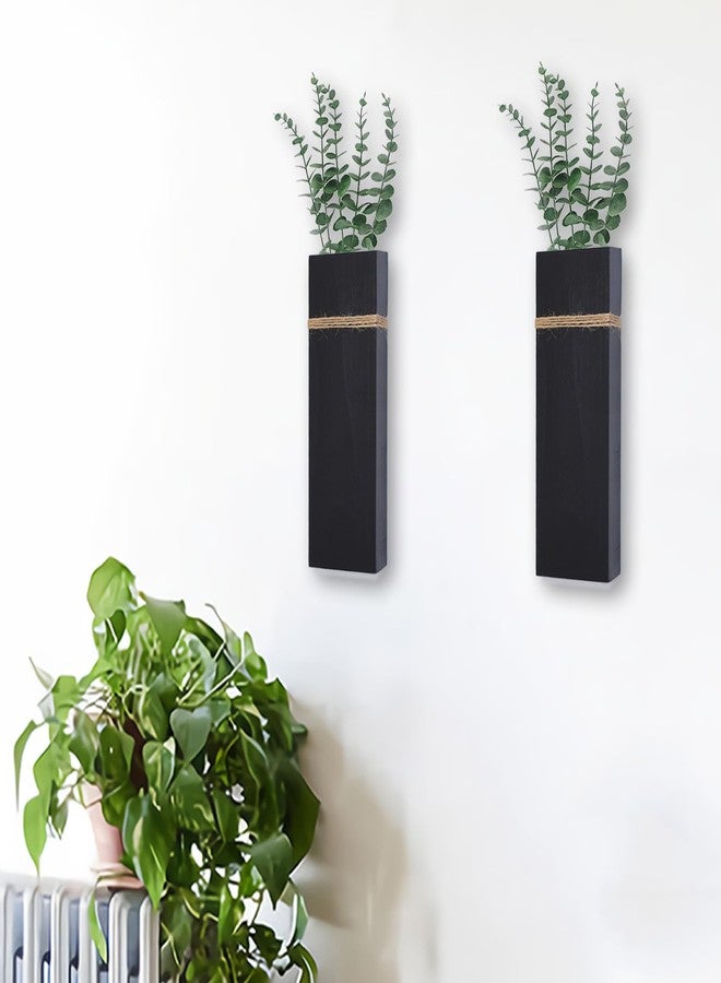 TYLCC Wall Planters for Indoor Plants - 2 Pack Wood Wall Vases for Dried Flowers & Artificial Plants Modern Farmhouse Wooden Vase for Living Room Bedroom Kitchen Decorations - Black - Image 4