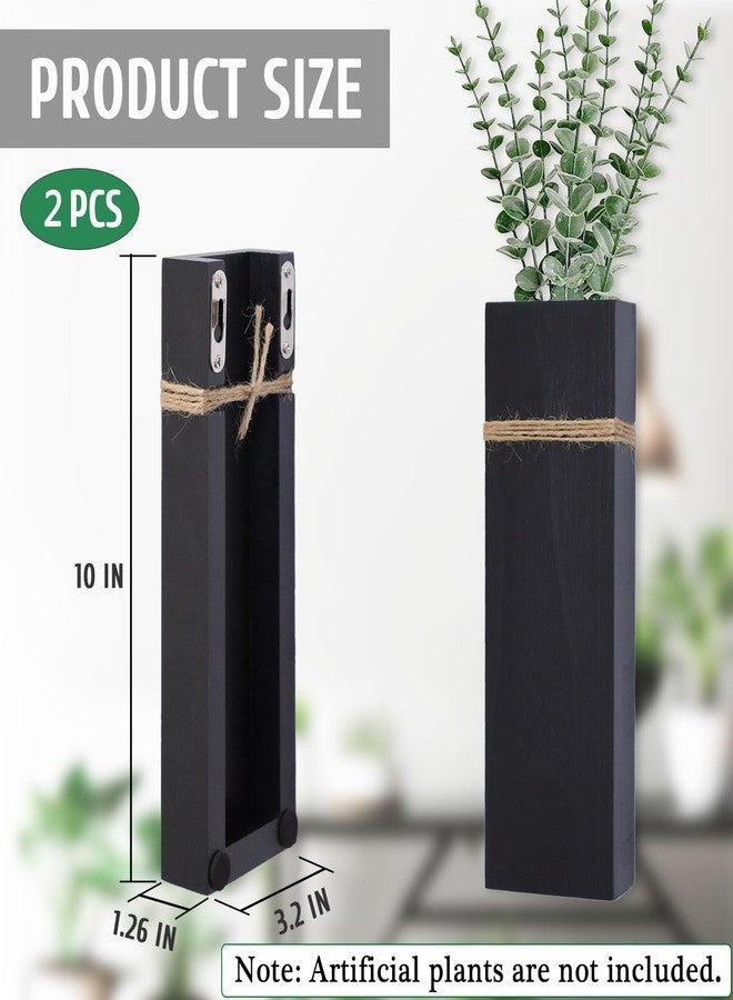TYLCC Wall Planters for Indoor Plants - 2 Pack Wood Wall Vases for Dried Flowers & Artificial Plants Modern Farmhouse Wooden Vase for Living Room Bedroom Kitchen Decorations - Black - Image 5
