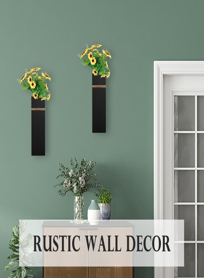 TYLCC Wall Planters for Indoor Plants - 2 Pack Wood Wall Vases for Dried Flowers & Artificial Plants Modern Farmhouse Wooden Vase for Living Room Bedroom Kitchen Decorations - Black - Image 3