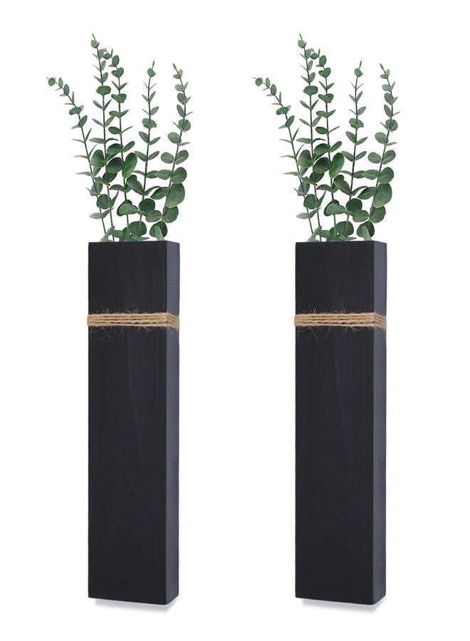 TYLCC Wall Planters for Indoor Plants - 2 Pack Wood Wall Vases for Dried Flowers & Artificial Plants Modern Farmhouse Wooden Vase for Living Room Bedroom Kitchen Decorations - Black - Image 1