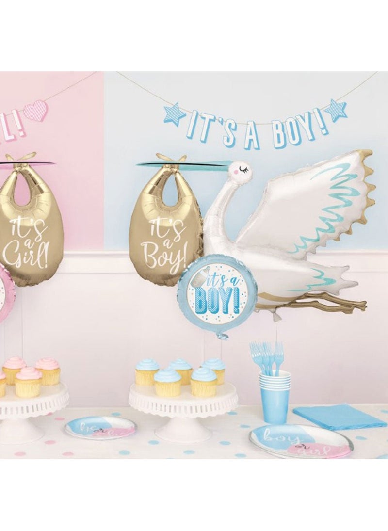 Unique It's a Boy Stork Balloon Blue Gold White Foil 157 cm - Image 2