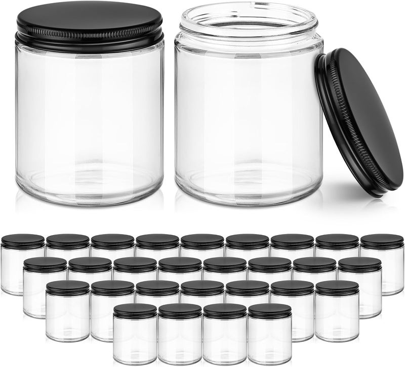 Tecohouse 8 oz Glass Jars with Lids, 30 Pack Cream Canning Mason Jars with Lids, White Labels & Inner Liners, Empty Airtight Round Clear Slime Containers for Spice, Lotion, Ointments - Image 1