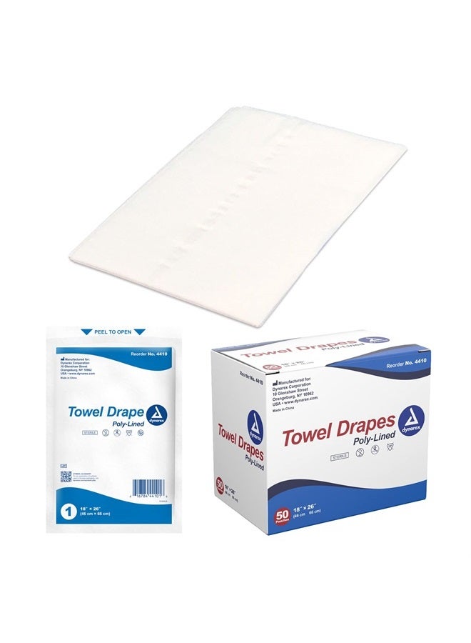 Dynarex Disposable Towel Drapes, Sterile, 18" x 26," for Medical & Surgical Use, Poly-Interlined Lining, Protect from Contaminants, 1 Box of 50 Drapes - Image 1