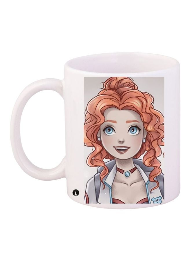 RYN Girl Printed Coffee Mug White/Brown/Grey 11ounce