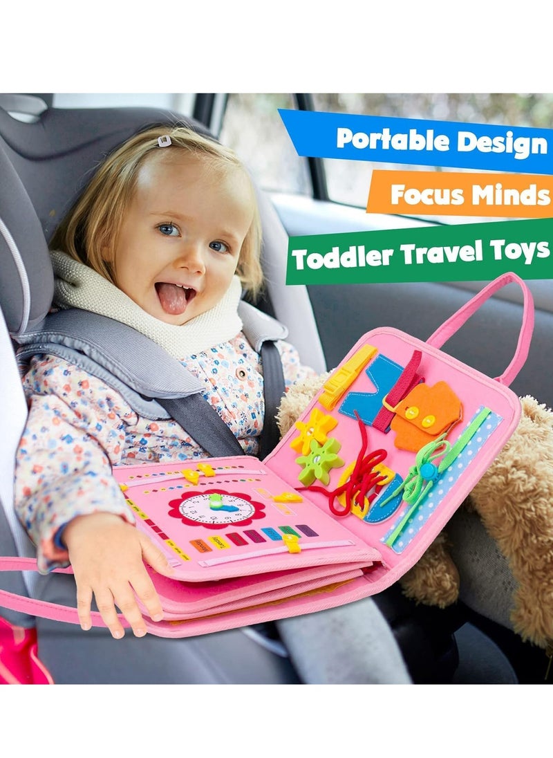 Yoawllty Busy Board for Toddlers,Sensory Activity Board for Preschool Learning, Quiet Book Montessori Toys with Zipper Removable Multiple Pages Toys(Pink,Unicorn)  - Image 3