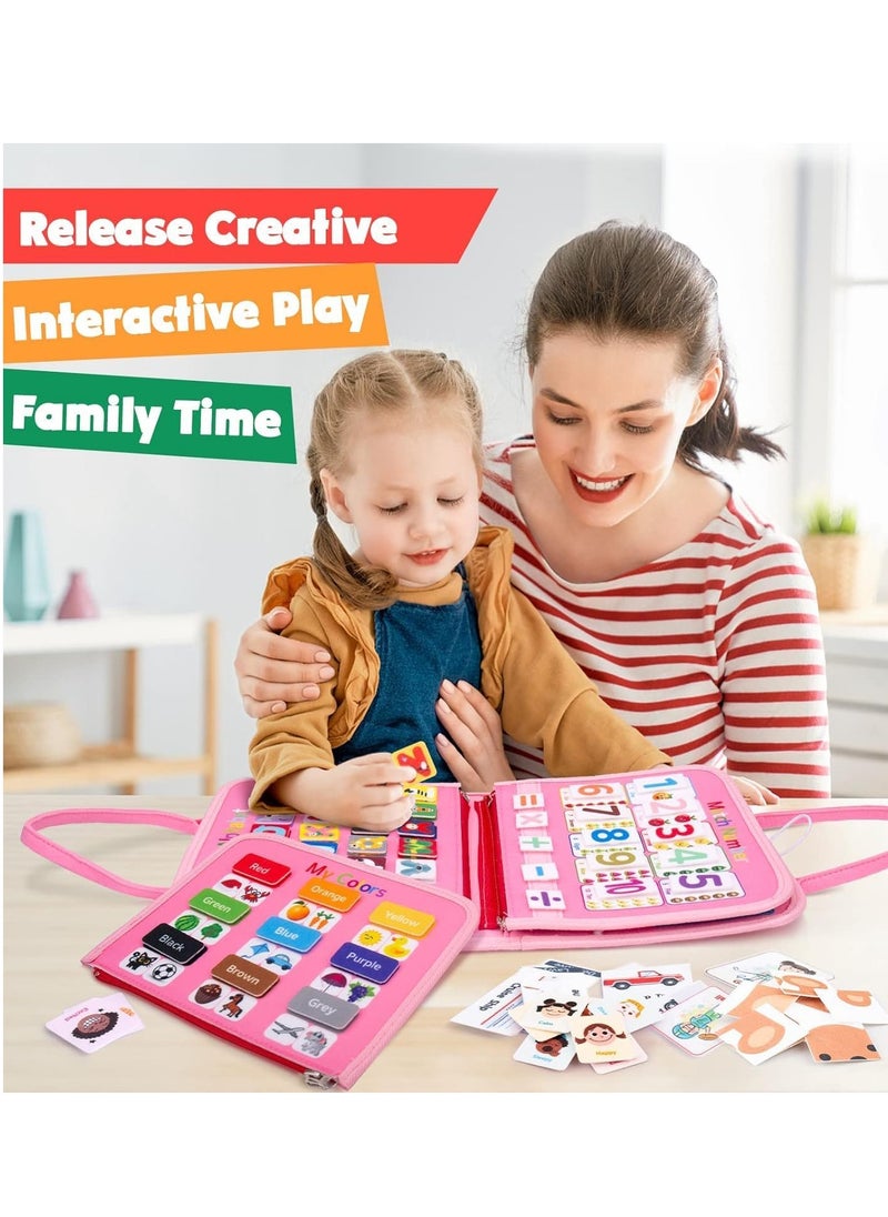 Yoawllty - Busy Board for Toddlers,Sensory Activity Board for Preschool Learning, Quiet Book Montessori Toys with Zipper Removable Multiple Pages Toys(Pink,Unicorn) - Image 1