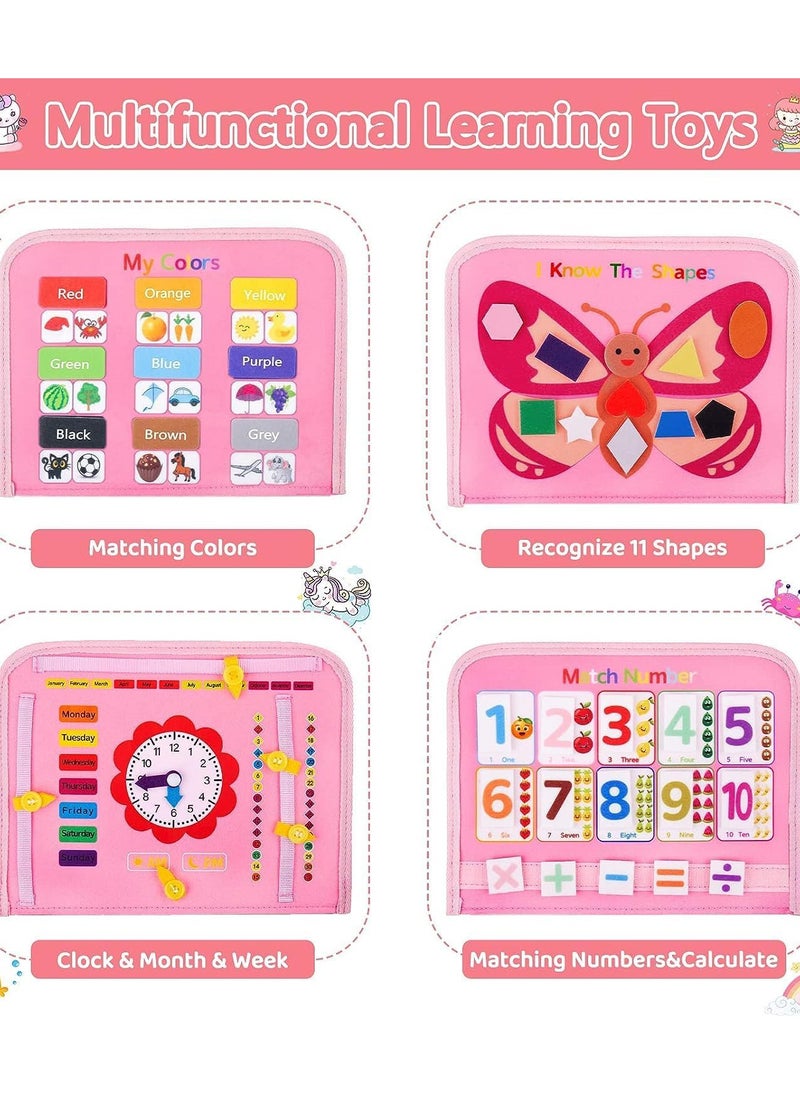 Yoawllty - Busy Board for Toddlers,Sensory Activity Board for Preschool Learning, Quiet Book Montessori Toys with Zipper Removable Multiple Pages Toys(Pink,Unicorn) - Image 1