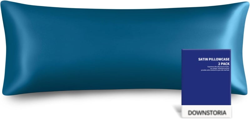 DOWNSTORIA Satin Body Pillow Cover Similar to Silk Body Pillow Pillowcase 1 Pack,Smooth and Cooling, Silky Envelope Closure Large Long Pillow Cases, Gifts for Women Men(20x54 Inches, Teal) - Image 1