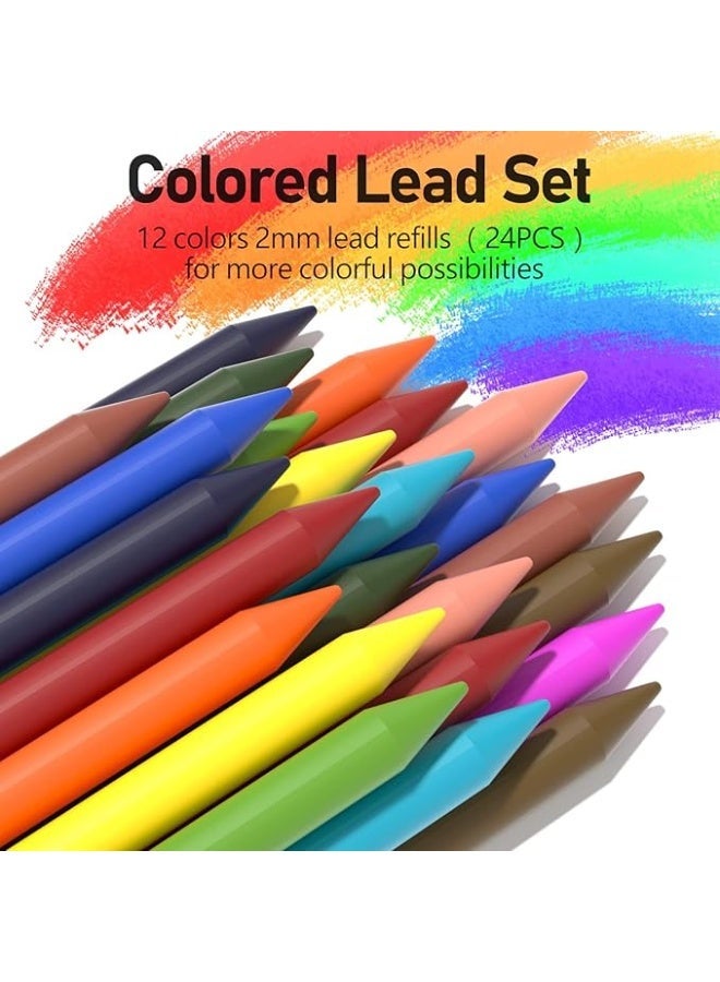Four Candies 25PCS Art Mechanical Pencil Set with Case, 3PCS Metal Artist Lead Pencil 0.5, 0.7, 0.9 mm &3PCS 2mm Lead Holder(HB 2H 2B 4B Color) with 432PCS Graphite Lead Refills for Drawing Sketching - Image 4