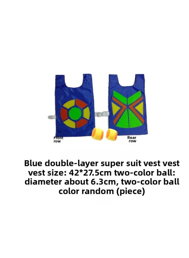 Children's Double-layer Sticky Jersey Super Battle Jacket Vest Kindergarten Parent-child Interactive Play Throwing Sticky Target Avoidance Game-Color:Blue Super Shirt Vest With 2 Ball - Image 1