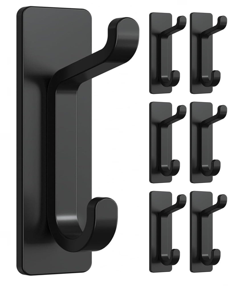 Josmimic Self Adhesive Wall Hooks for Hanging: Extra Strong 13 LB, Hook for Coat, Towel in Bathrooms, Shower, Kitchen, Wall, Door Hook, Black 6 Pack - Image 1