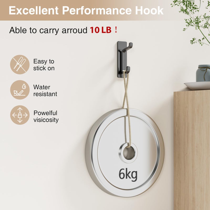 Josmimic Self Adhesive Wall Hooks for Hanging: Extra Strong 13 LB, Hook for Coat, Towel in Bathrooms, Shower, Kitchen, Wall, Door Hook, Black 6 Pack - Image 2