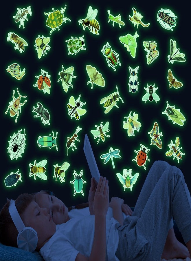 Robmoda Glow in The Dark Insect Wall Stickers, Lifelike Insect Wall Decals, Butterfly Dragonfly Moth Spider Beetle Ladybug Stickers, Kids Teens Room Nursery Bedroom Living Kitchens Home Decorations - Image 1