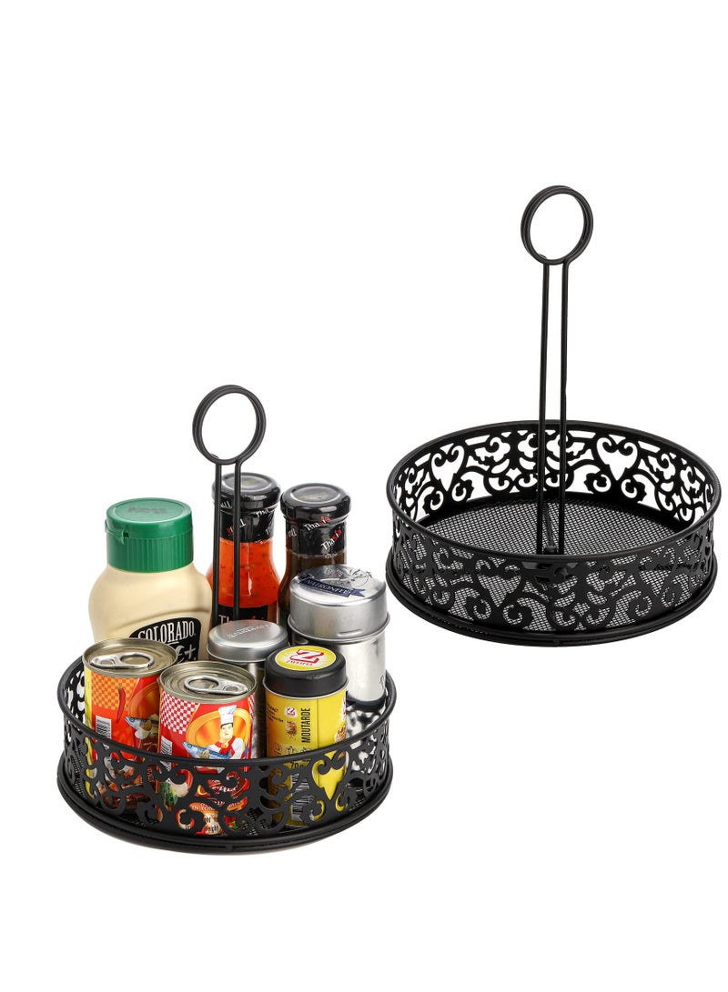SYOSI Metal Condiment Caddy, 2Pcs Restaurant Table Caddy with Menu Number Card Holder, Metal Black Decorative Carved Tabletop Seasoning Organizer for Grill Outdoors, Kitchen Cabinet, Camping  - Image 1