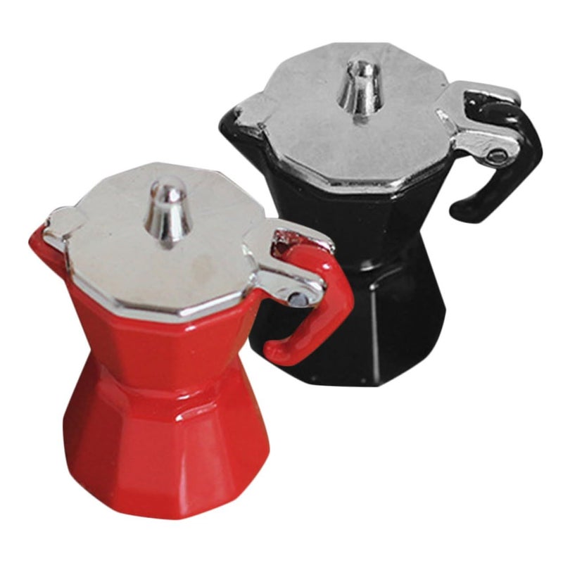 Miniature Dollhouse Coffee Pot Set 2Pcs Red Black Kitchen Prop Decoration - Image 2