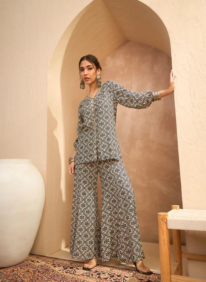 SASSAFRAS Sassafras All Over Print Shirt and Palazzos Co-Ords