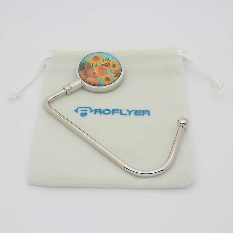 ROFLYER Purse Hook Hanger for Table Bar Long Handbag Hanger Bag Hanger with Velvet Pouch (Sunflower) - Image 2