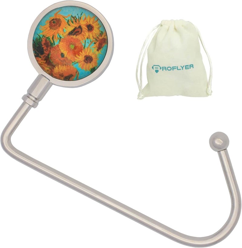 ROFLYER Purse Hook Hanger for Table Bar Long Handbag Hanger Bag Hanger with Velvet Pouch (Sunflower) - Image 1