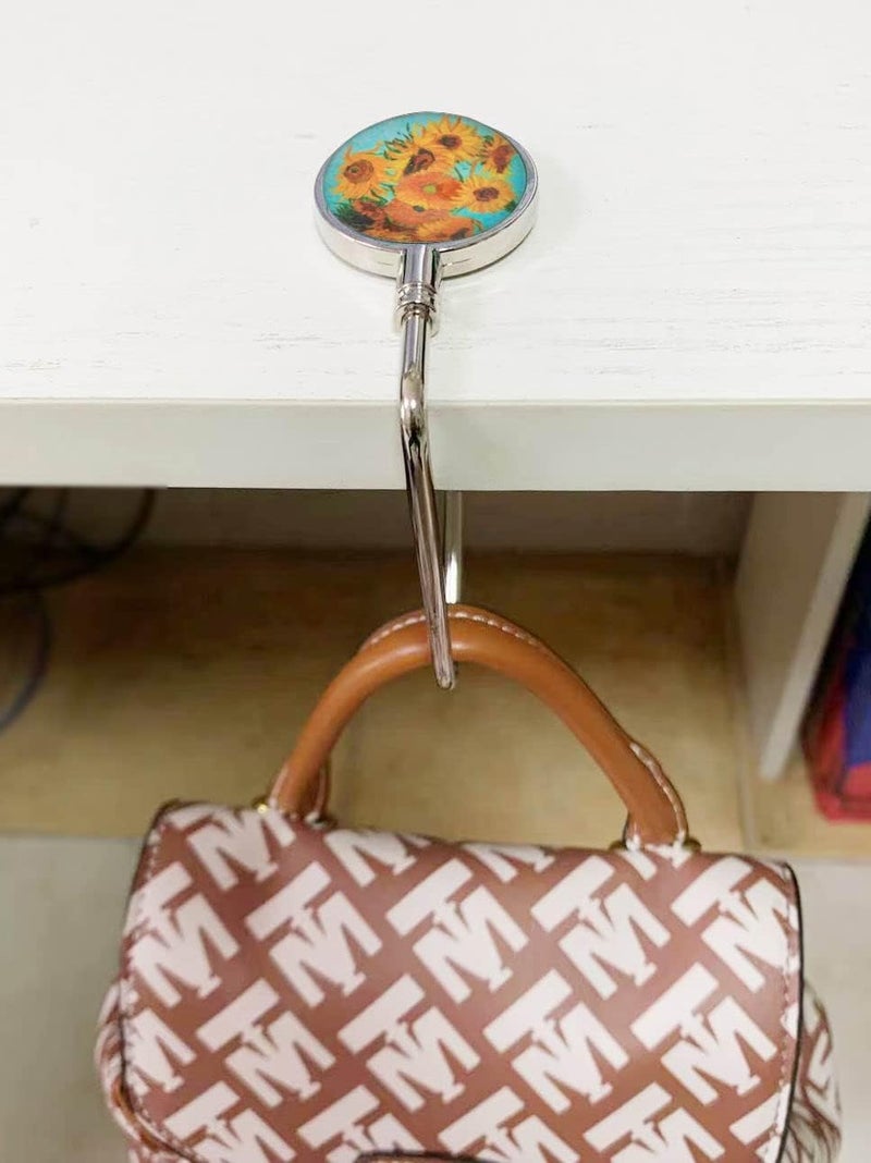 ROFLYER Purse Hook Hanger for Table Bar Long Handbag Hanger Bag Hanger with Velvet Pouch (Sunflower) - Image 4