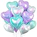 Biapian Iridescent Heart Balloons 10 Pcs Crystal Heart Shaped Balloon 18 Inch Transparent Gradient Blue Purple Foil Balloons for Engagement Brithday Baby Shower Wedding Valentines Mermaid Party Decoration - Image 2