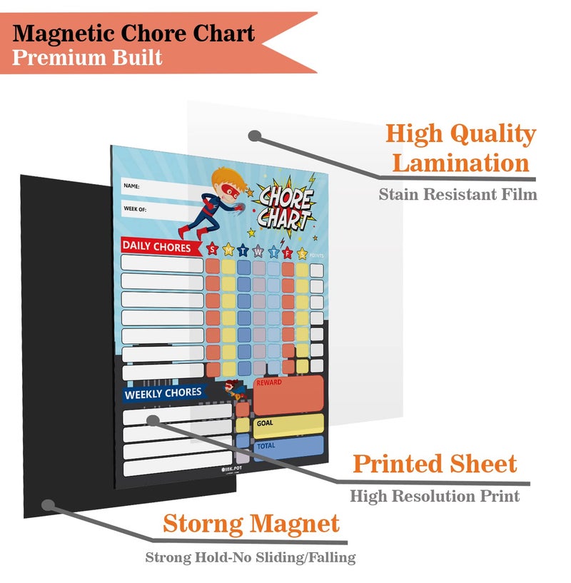 Inkdotpot Magnetic Dry Erase Weekly/Daily Chore Chart for Kids - Schedule Board, Reward and Good Behavior Chart With 2 Markers (Superhero) - Image 4