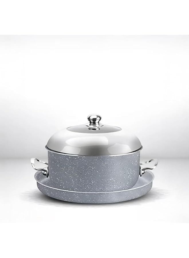 كادي ون قدر مقلوب من الجرانيت الرمادي مع صينية وغطاء، وعاء طعام غير لاصق مع مقابض جانبية عازلة للحرارة باللون الرمادي