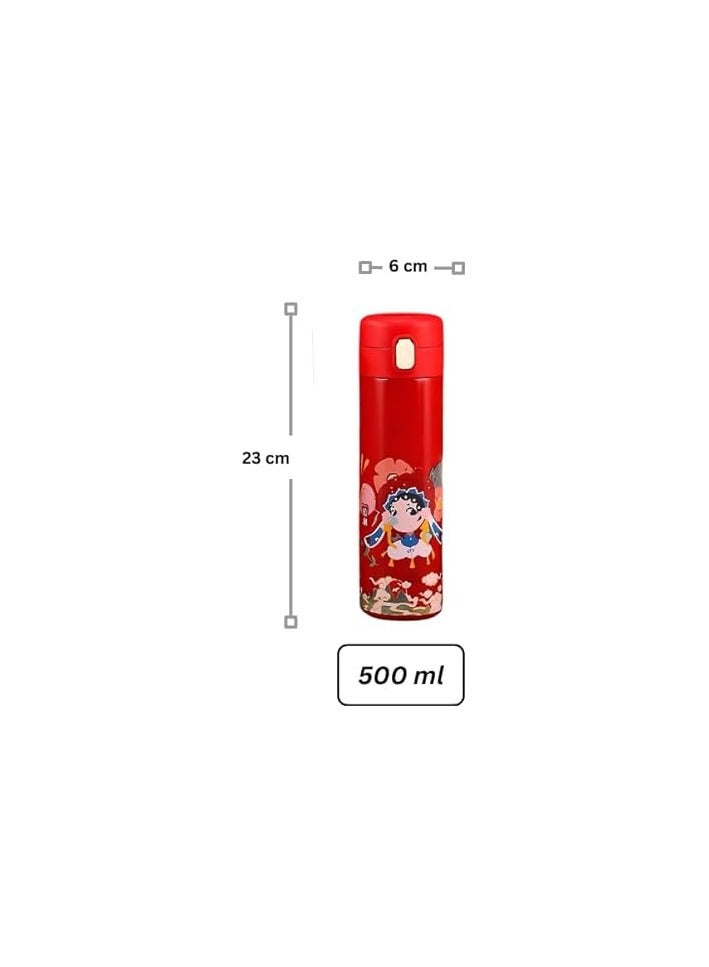 Insulated Thermal Water Bottle Double Wall Stainless Steel Vacuum Flask 500 ml with Lid and carrying ring- Green  - Image 2