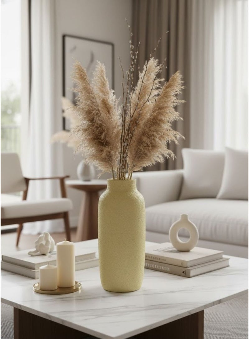كذا هوم مزهرية فخار طويلة بملمس رملي – ديكور عصري بلون أصفر فاتح - Image 5