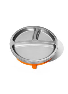 Avanchy Avanchy Baby Plates with Suction - Stainless Steel Divided Plates for Toddlers, BPA-Free, Dishwasher Safe, Unbreakable, Non-Toxic, 100% Silicone Suction - Orange  - Image 1