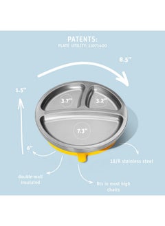 Avanchy Avanchy Baby Plates with Suction - Stainless Steel Divided Plates for Toddlers, BPA-Free, Dishwasher Safe, Unbreakable, Non-Toxic, 100% Silicone Suction - Orange  - Image 2