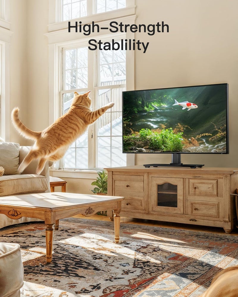 PERLESMITH Universal TV Stand, Table Top TV Stand for 32-60 inch TVs & Monitors, Height Adjustable TV Mount Stand Holds up to 88 lbs with Tempered Glass Base & Wire Management, VESA 400x400mm PSTVS04 - Image 4