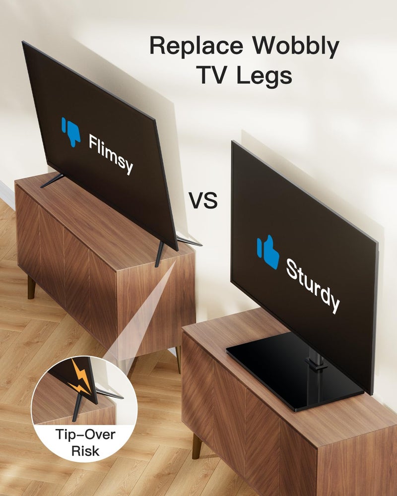 PERLESMITH Universal TV Stand, Table Top TV Stand for 32-60 inch TVs & Monitors, Height Adjustable TV Mount Stand Holds up to 88 lbs with Tempered Glass Base & Wire Management, VESA 400x400mm PSTVS04 - Image 5