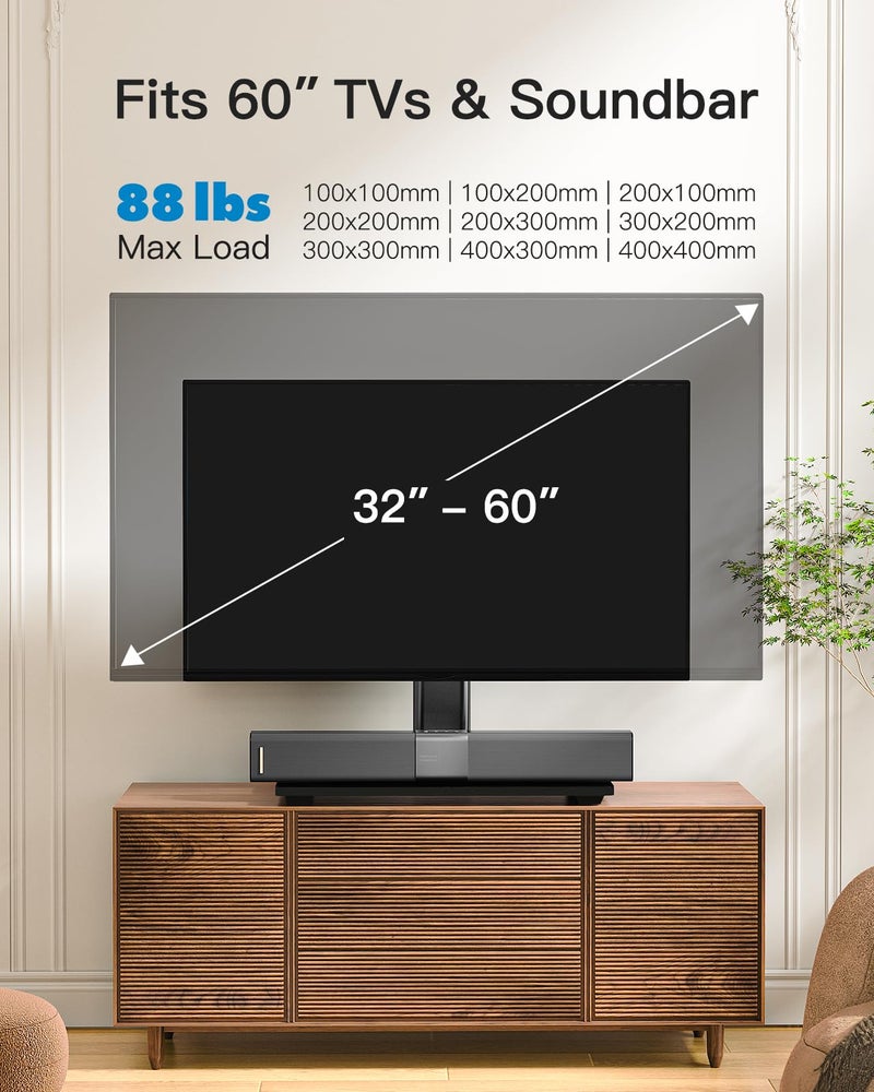 PERLESMITH Universal TV Stand, Table Top TV Stand for 32-60 inch TVs & Monitors, Height Adjustable TV Mount Stand Holds up to 88 lbs with Tempered Glass Base & Wire Management, VESA 400x400mm PSTVS04 - Image 2