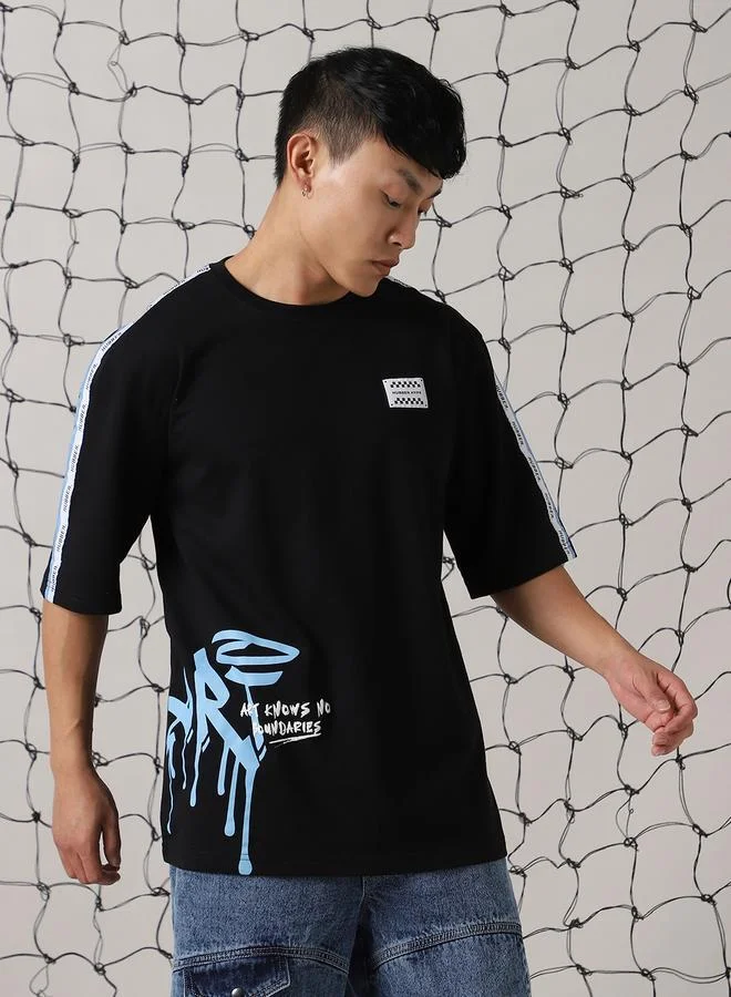 Hubberholme Men Cyborg Graphic Printed Round Neck Cotton Oversized T-shirt