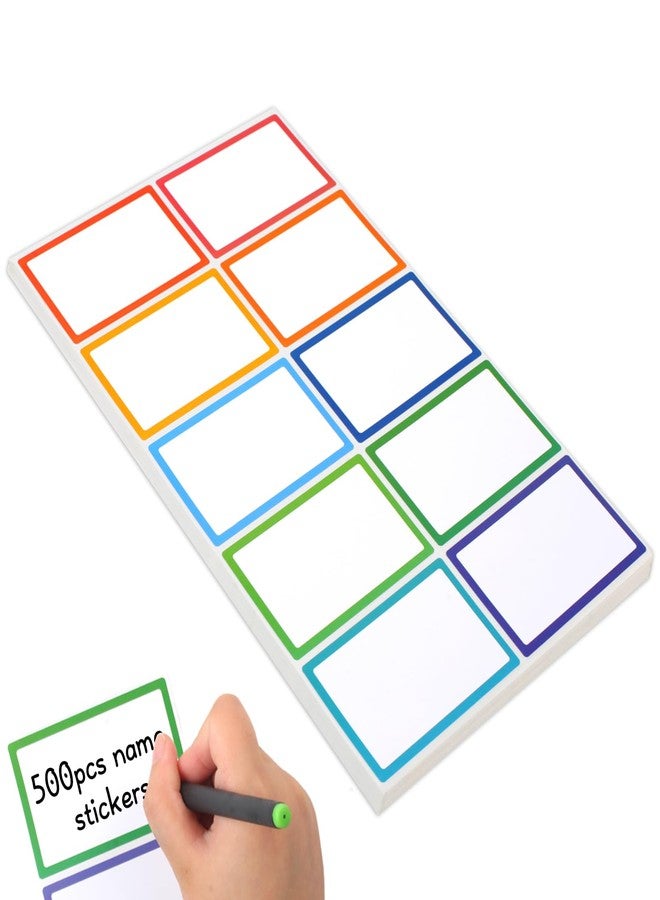 Utron 500Pcs Name Labels, 3.5x2.25 inch Blank Nametags, Sticky Name Tags for Whiteboards Locker Fridge School Office Home 10 Colors - Image 1