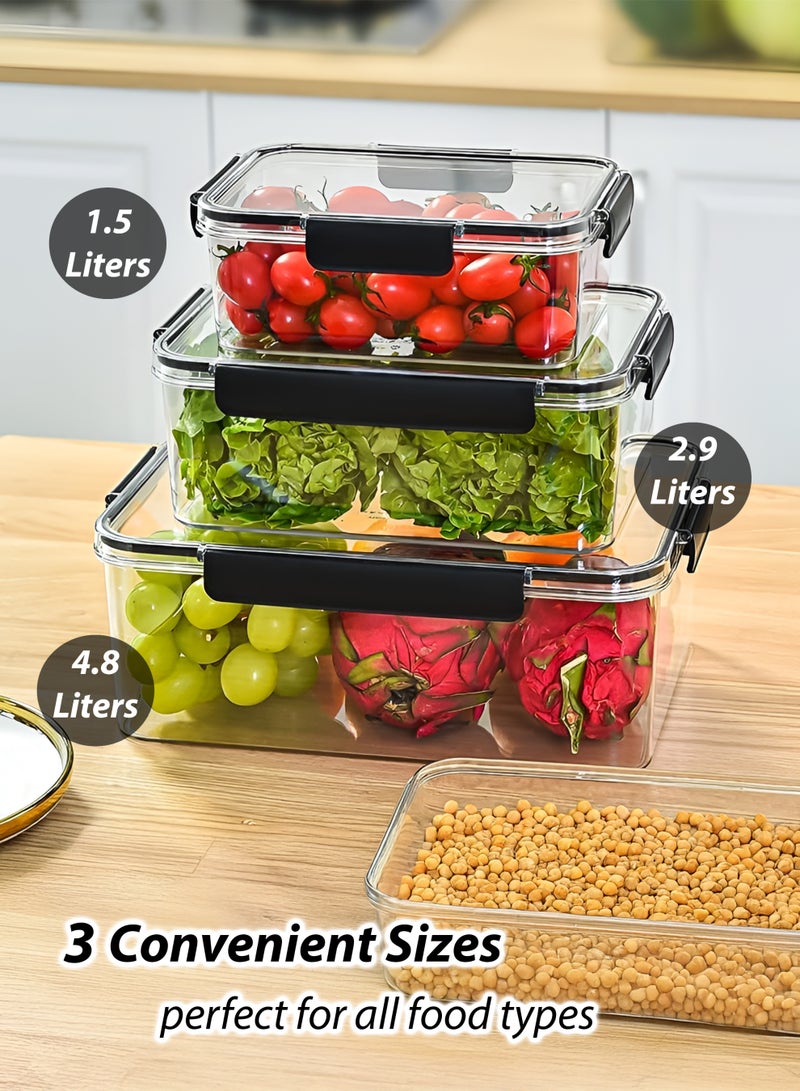 توشيونيكس مجموعة من 3 حاويات تخزين طعام محكمة الإغلاق (1.5 لتر، 2.9 لتر، 4.8 لتر) | حاويات طعام بلاستيكية خالية من مادة BPA بأغطية قابلة للقفل | مانعة للتسرب، قابلة للتكديس، وآمنة للاستخدام في المجمد، مناسبة للثلاجة والمخزن وتجهيز الوجبات. - Image 2