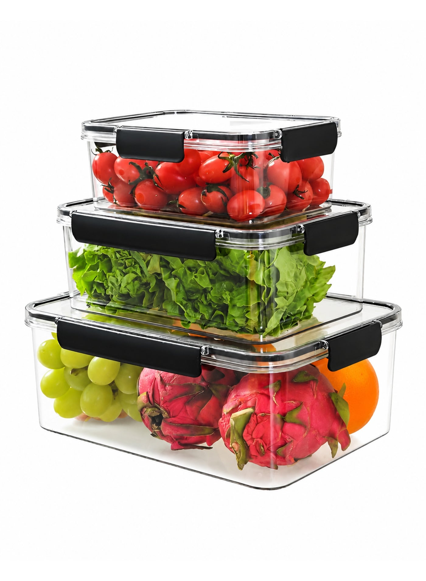 Toshionics Airtight Food Storage Containers Set of 3 (1.5L, 2.9L, 4.8L) | BPA-Free Plastic Food Containers with Locking Lids | Leak-Proof, Stackable, Freezer Safe Kitchen Storage Boxes for Fridge, Pan