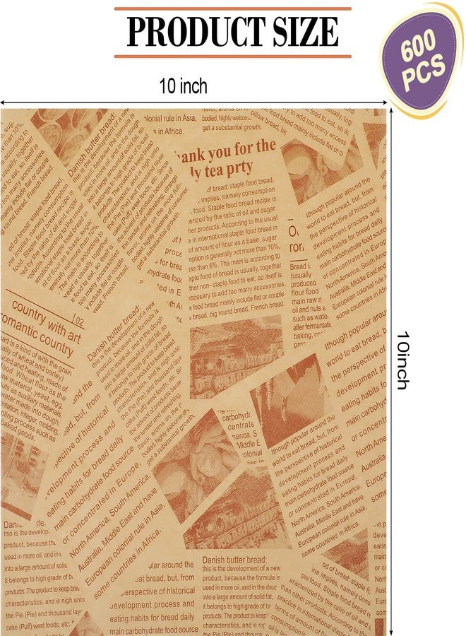 Epakh 600 Pcs Deli Wax Paper Sheets for Food Newspaper Sandwich Wrapping Paper Baking Newsprint Food Picnic Greaseproof Basket Liners Wax Wrapping Tissue(Brown,9.8 x 9.8 Inch) - Image 4